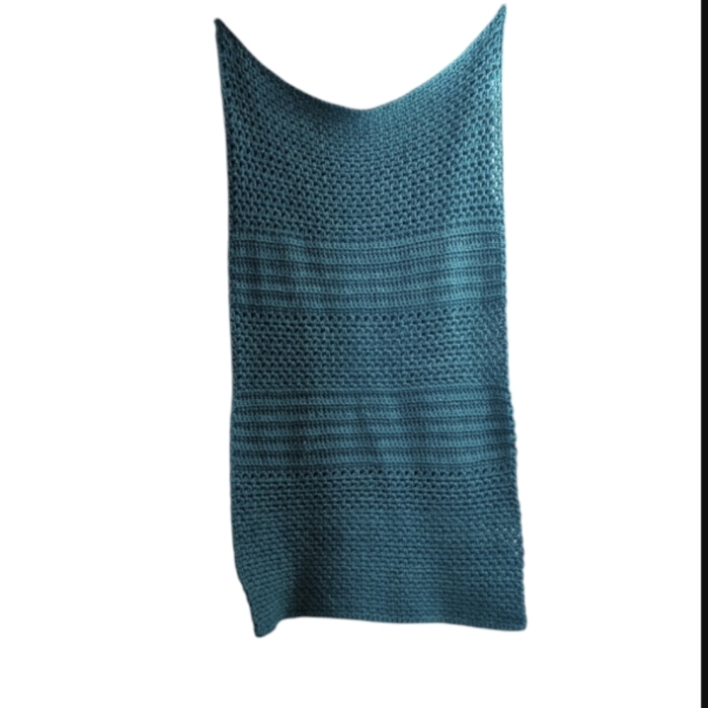 🧶 Handmade Knitted Throw Blanket – Teal Blue – 57” x 30” – New / Never Used